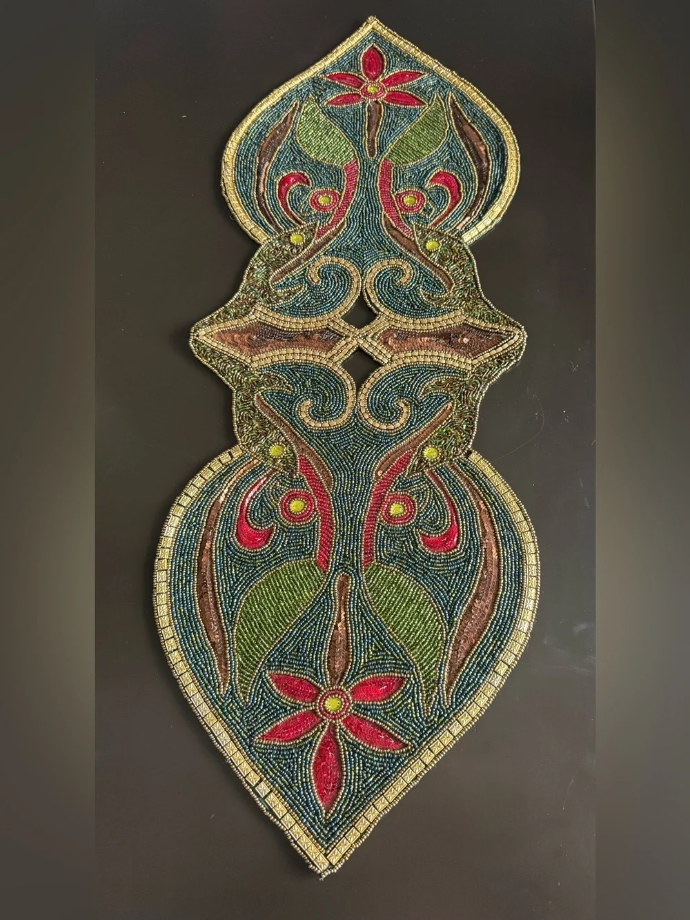 Pier 1 Beaded Floral Scroll Table Runner